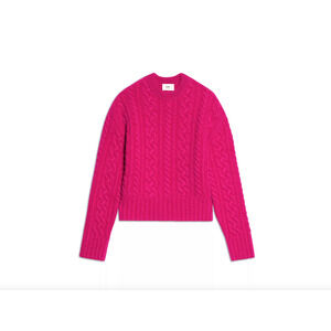 AMI Men Wool Cable Knit Sweater Fuchsia Size L